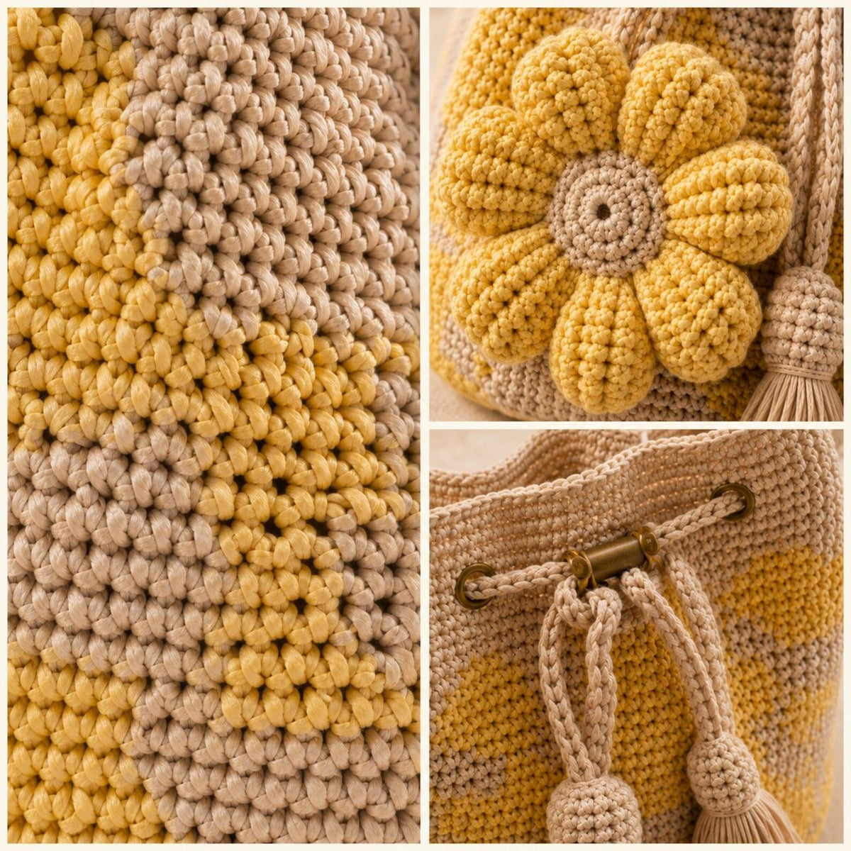 Handmade Floral Boho Crochet Flower Tote Bag