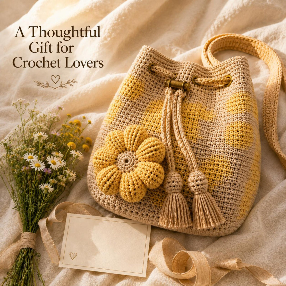 Handmade Floral Boho Crochet Flower Tote Bag